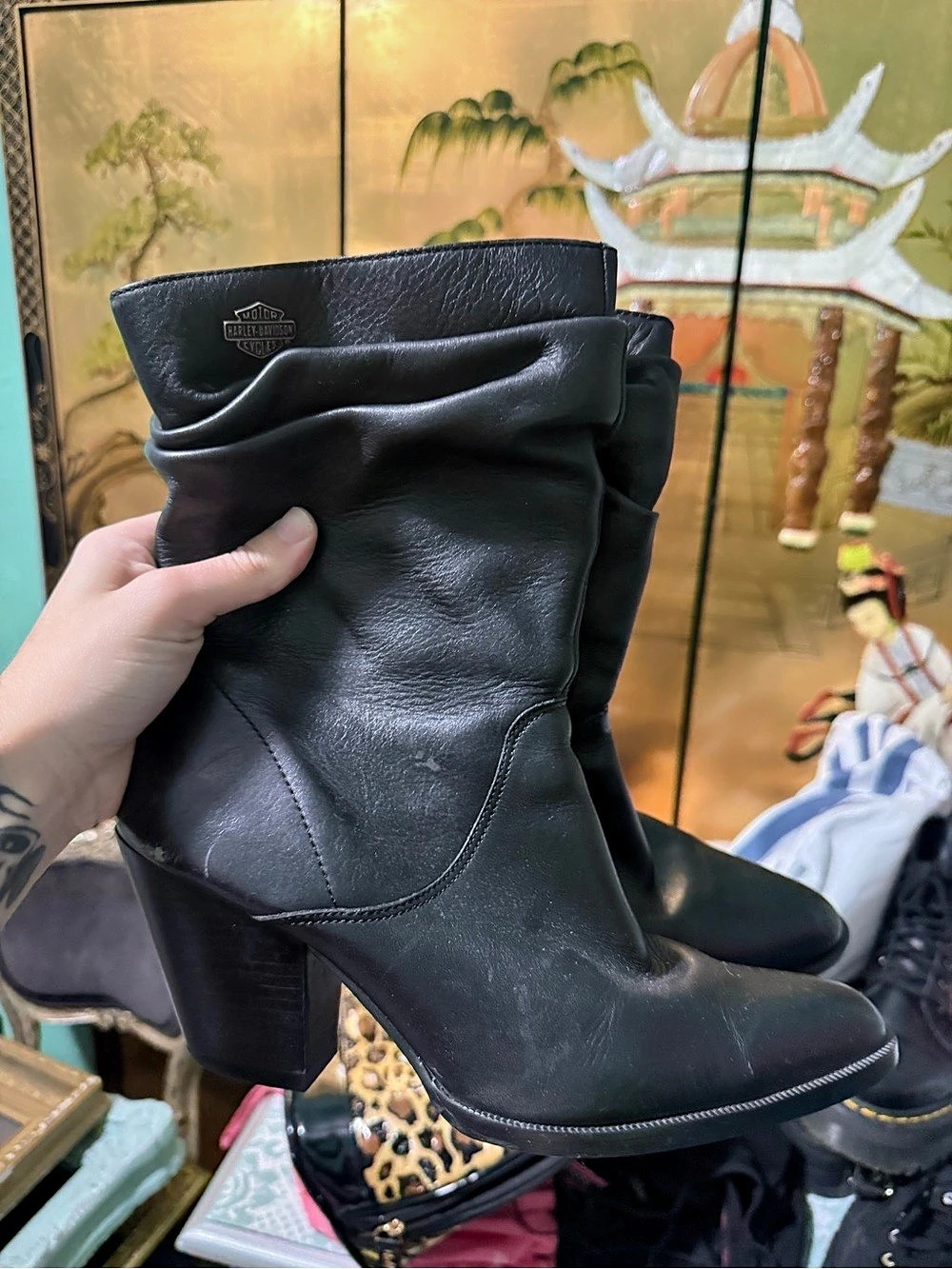 Harley-Davidson Black Leather Heeled Boots US 9